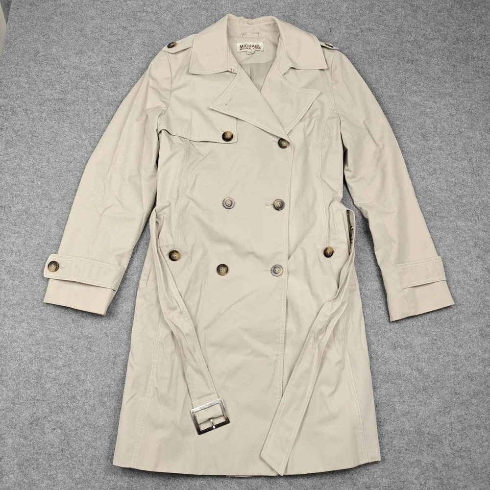 MICHAEL Michael Kors‎ Coat Womens Medium Beige Trench Belted Lined Twill Classic
